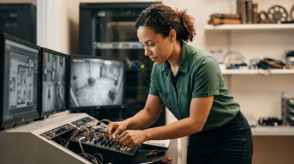 Escape room venue owner setting up an interactive escape room entertainment experience