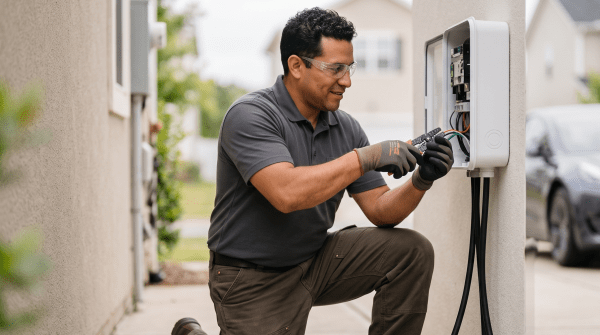 EV charger installation business owner installing an EV charger