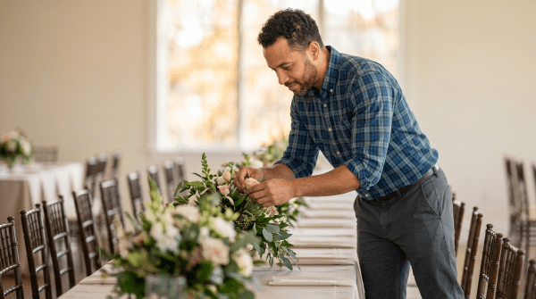 Event venue owner preparing a venue for weddings, parties, or corporate events