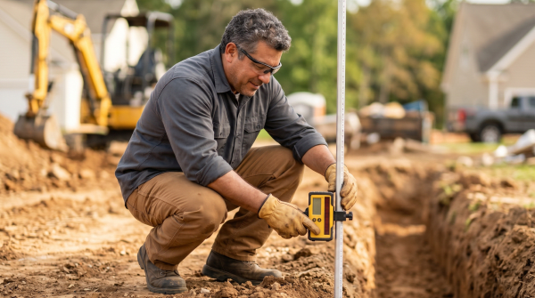 Excavation contractor operating heavy excavation equipment on a residential or commercial construction site