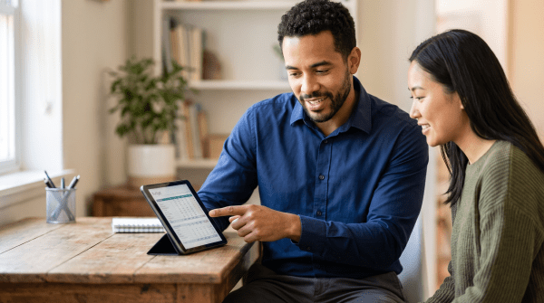 Financial coaching business owner coaching a client on finances