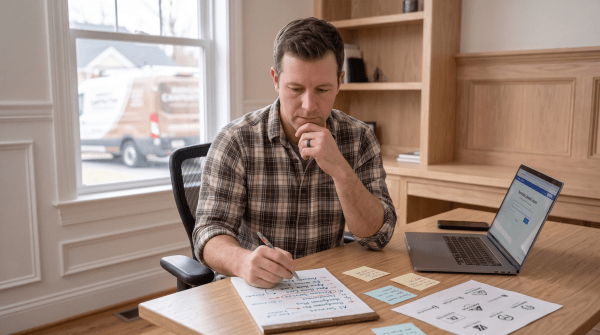 Finish carpentry owner brainstorming business name ideas