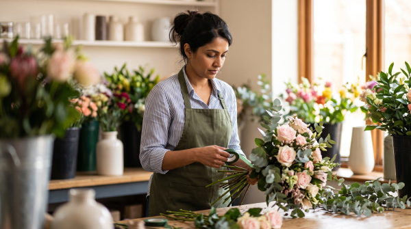 Floral shop owner working on their business