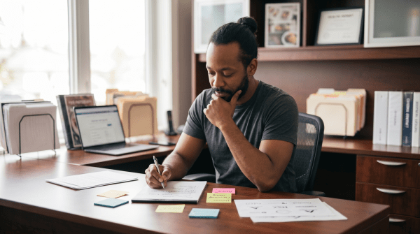 Food truck owner brainstorming food truck business names