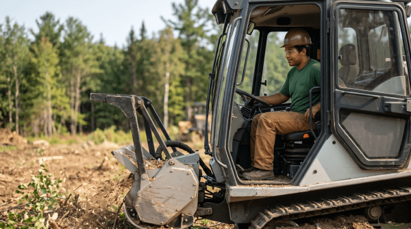 Forestry mulching business owner mulching land for a land clearing and forestry services company