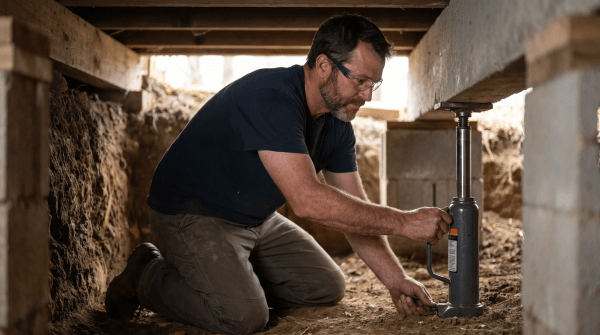 Foundation repair business owner repairing a foundation