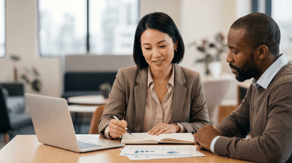Franchise consultant advising a client on franchise ownership and business opportunities