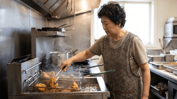 Fried chicken restaurant owner preparing fried chicken