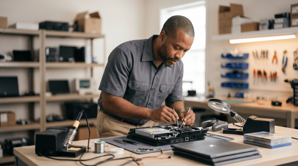 Game console repair owner working on their new business idea