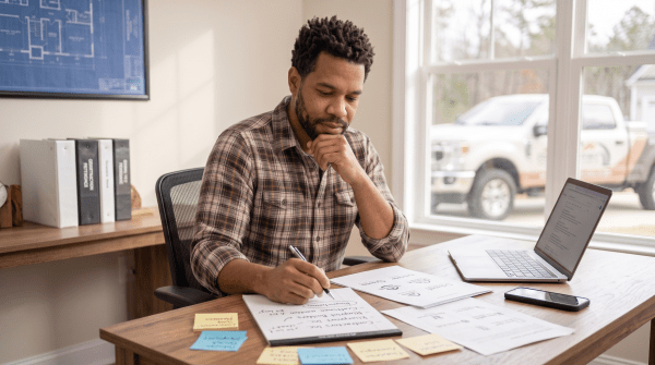 General contractor owner brainstorming business name ideas