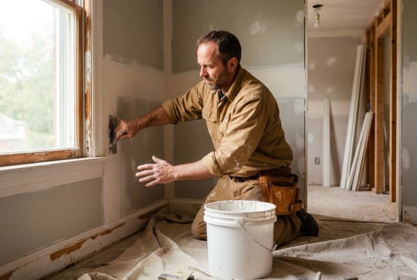 Handyman performing home repair and maintenance work at a residential job site