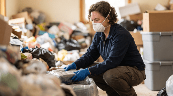 Hoarding cleanup business owner cleaning up a hoarded property