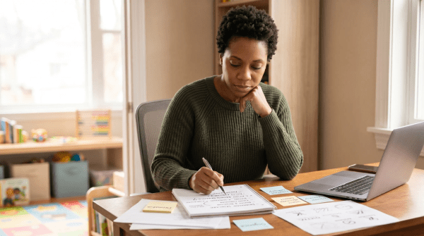 Home daycare owner brainstorming LLC name ideas for a childcare business