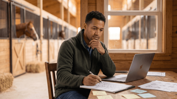 Horse boarding stable owner reviewing LLC name ideas