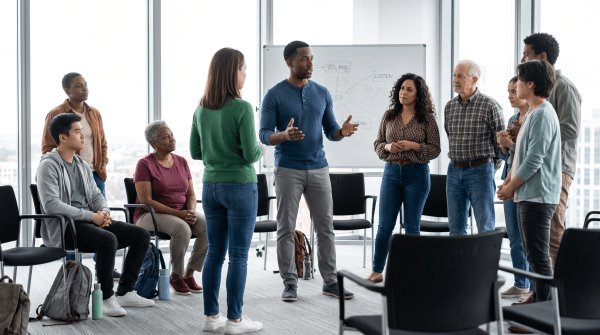 Improv comedy class owner working on their new business idea