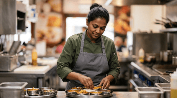 Indian restaurant owner working on their business