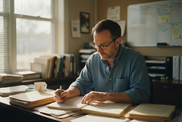 Insurance adjuster business owner on-site documenting and assessing a property damage claim