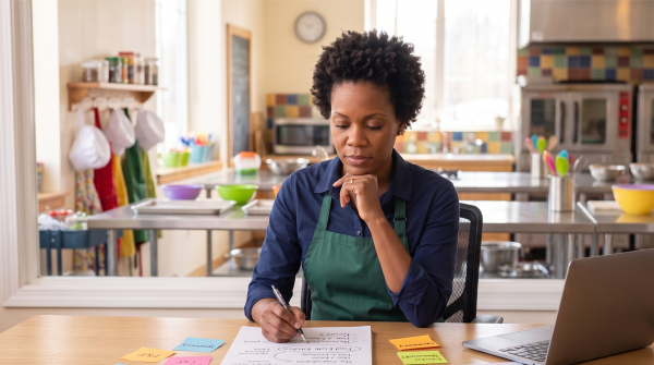 Kids cooking classes owner brainstorming business name ideas