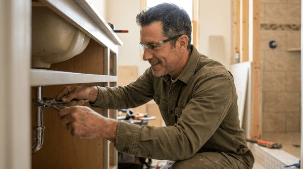 Kitchen and bath remodeling contractor renovating a bathroom for a home remodeling business