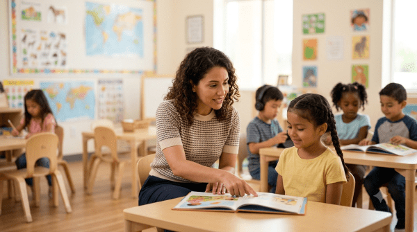 Language immersion school owner teaching a language immersion class