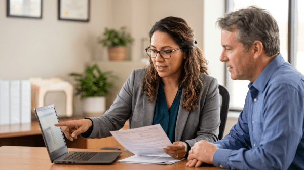 Life insurance broker consulting with a client about insurance coverage and financial protection