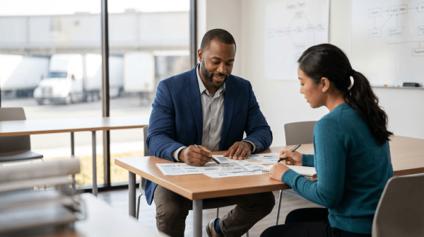 Logistics consulting business owner analyzing supply chain and operations data