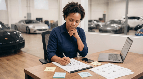 Luxury car rental business owner brainstorming LLC name ideas