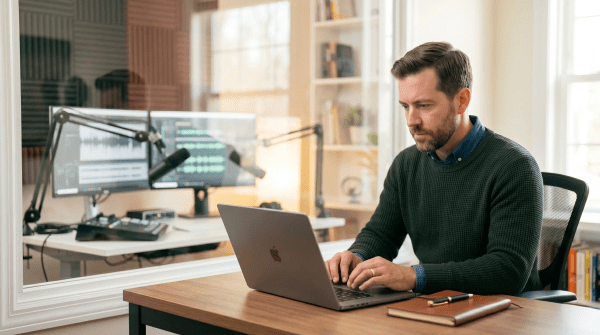 Male podcast host forming an LLC for podcast business and media brand