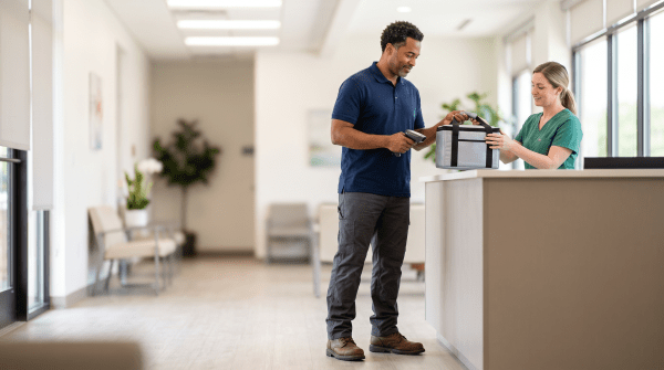 Medical courier owner working on their new business idea