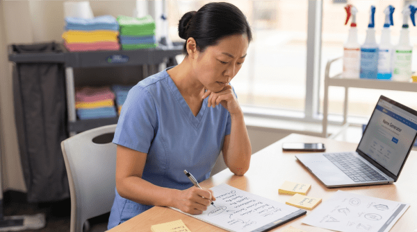 Medical facility cleaning business owner creating LLC business name ideas