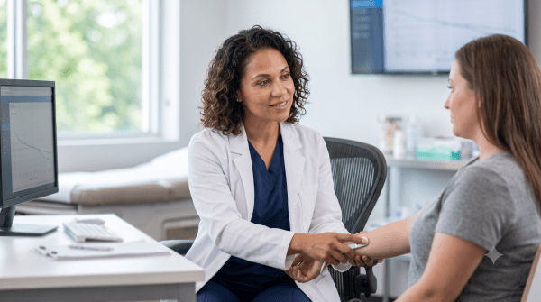 Medical weight loss business owner consulting a patient on weight loss