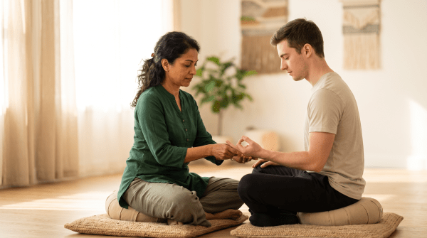 Meditation instruction owner working on their new business idea