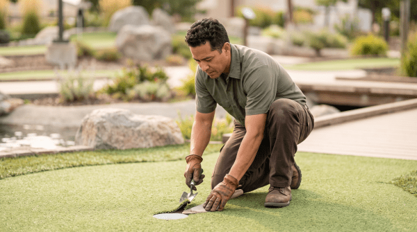 Miniature golf business owner working on their business