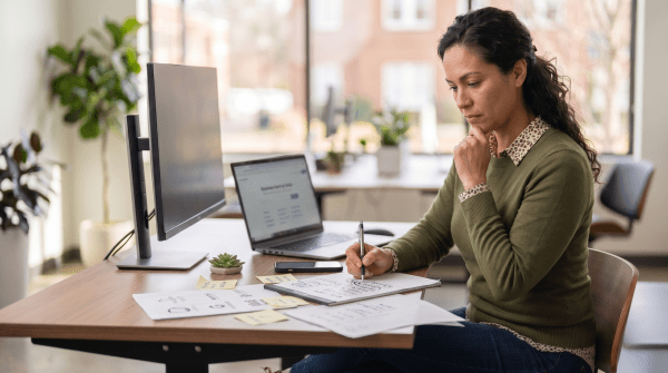 Mobile app studio owner creating LLC name ideas for an app development business