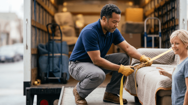 Moving company owner loading a moving truck for a residential relocation business