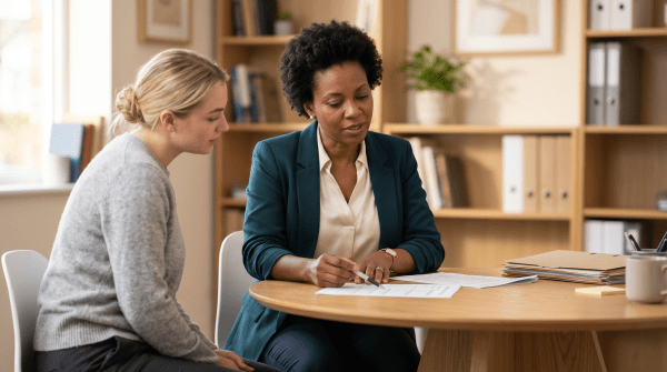 Nanny agency owner matching families with professional nanny and childcare services