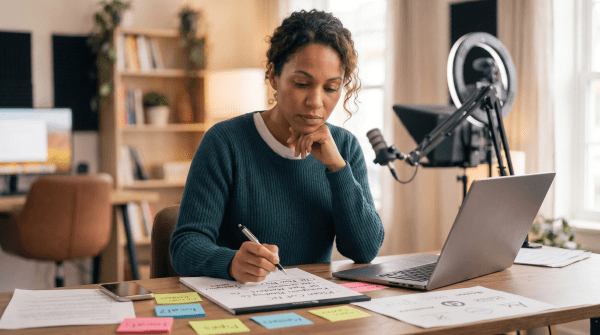 Online course business owner reviewing LLC name ideas