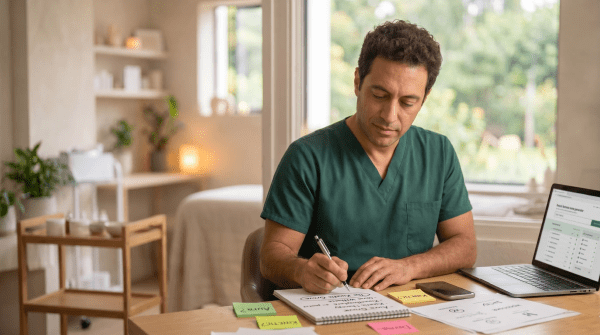 Organic skincare clinic owner brainstorming LLC business names