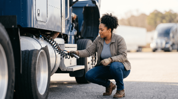 Owner-operator truck driver hauling freight for a trucking and logistics business