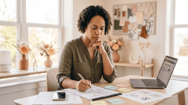 Party planning business owner reviewing LLC name ideas