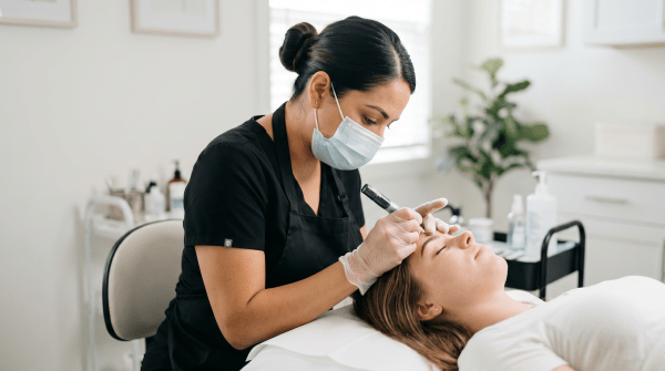 Permanent makeup artist applying cosmetic tattoo and permanent makeup services