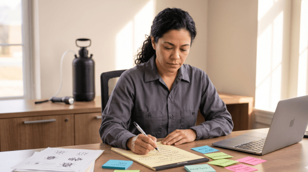Pest management business owner reviewing LLC name ideas