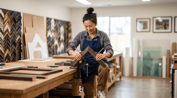 Picture framing owner working on their new business idea