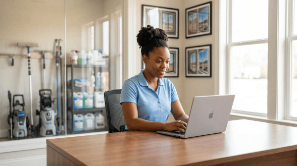 Starting a post-construction window cleaning business LLC from office desk