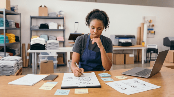 Print on demand store owner brainstorming business name ideas