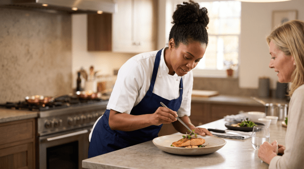 Private chef business owner preparing a meal as a private chef