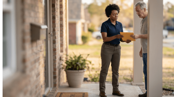 Process server serving legal documents for a legal support and court services business
