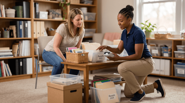 Professional organizer business owner organizing a space