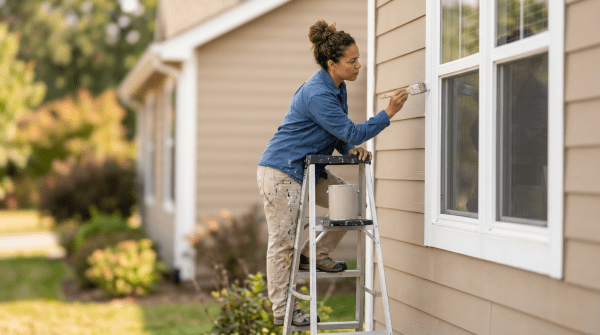 Residential property maintenance technician completing repair work at a client's home