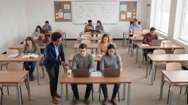 Real estate school owner teaching a real estate class